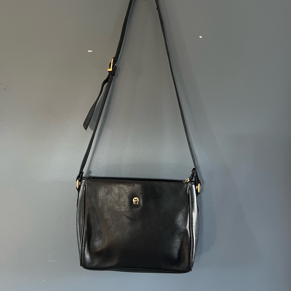 Vintage Etienne Aigner Black Leather Crossbody Bag